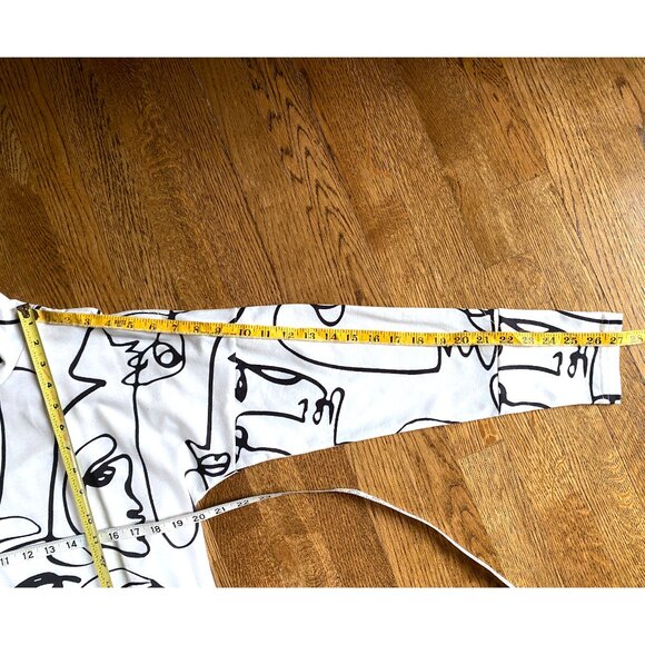 Long Sleeves Tunic Dress White with Black Line Drawing Faces Arty Whimsical - Picture 11 of 12